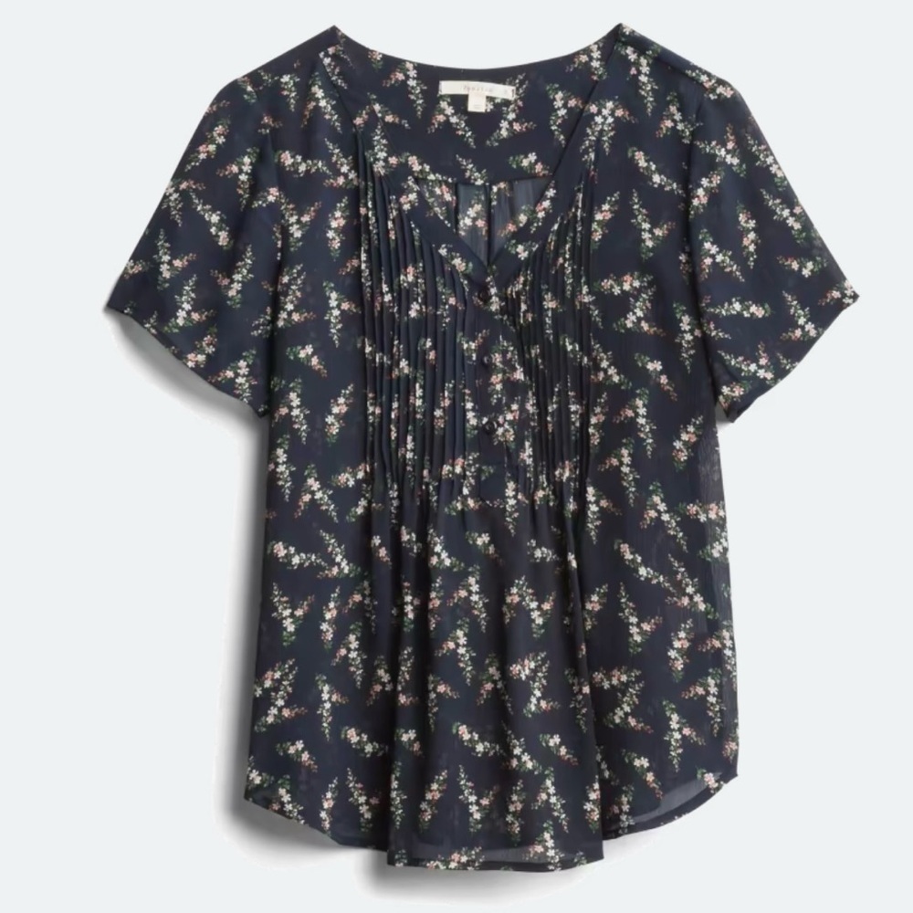 Fun2Fun Akela Pleat Detail Blouse – Navy Floral – Size XS